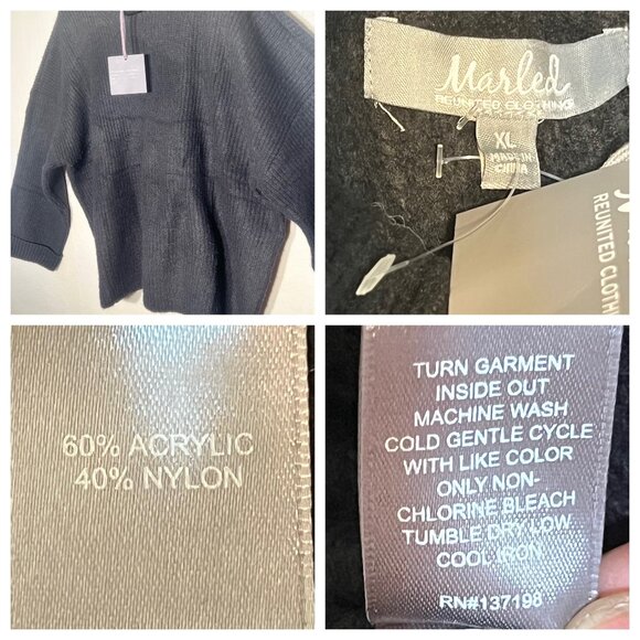 Marled Black Ribbed Knit Pullover Sweater XL Oversized Relaxed Wide Sleeves NWT - Picture 11 of 16